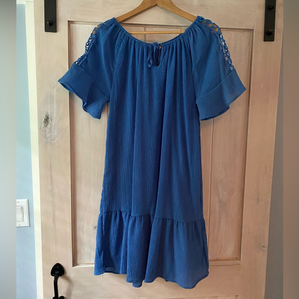 NWT Esqualo Sea Blue Dress with beautiful sleeves. Size 8.